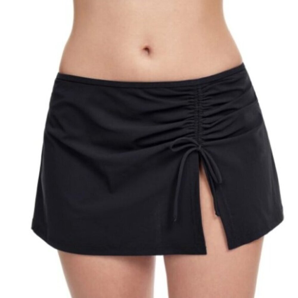 Profile By Gottex Tutti Frutti Side Slit Cinch Swim Skirt Black Sz 16W